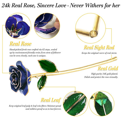 Gold Dipped Rose for Women Mom 24k Real Blue