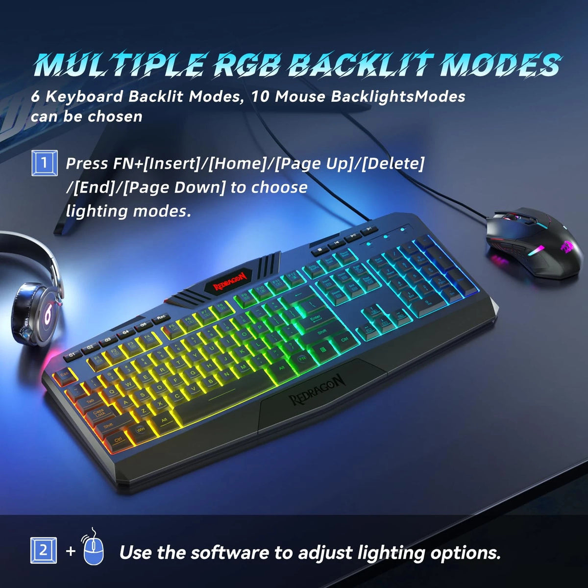 RGB Backlit Gaming Keyboard and Mouse Set for Redragon S101-3
