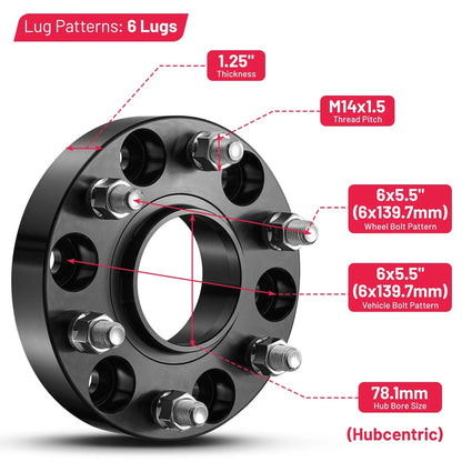 Set of 2 Hubcentric 1.25" Wheel Spacers for Chevy Silverado Tahoe GMC Sierra (2007–2023)