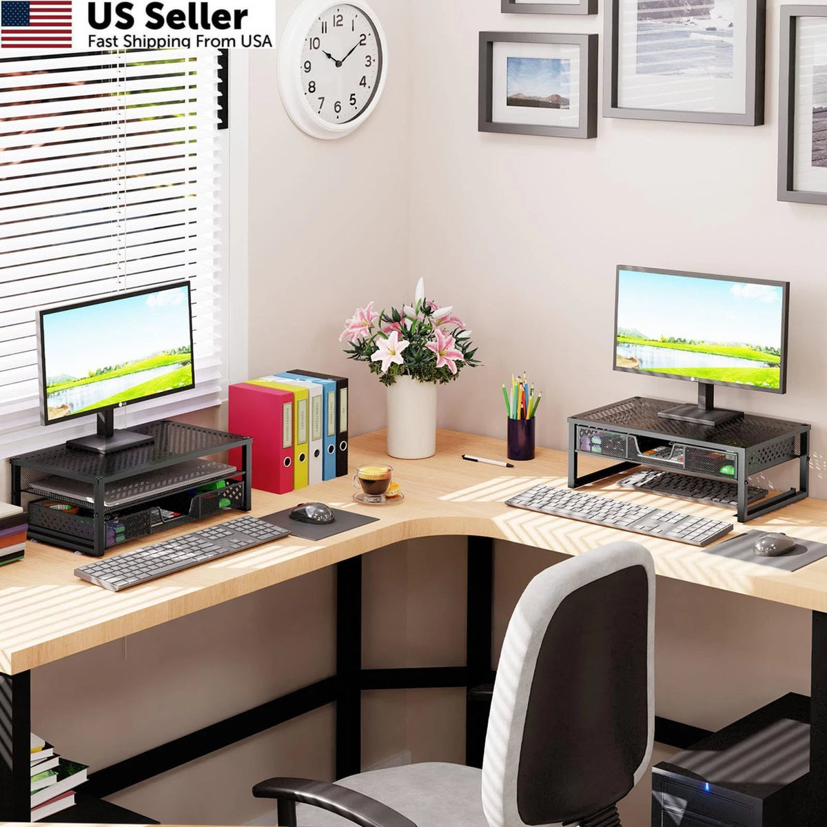 Metal Monitor Stand Riser for Universal Use (16"W x 10"D x 6.25"H)