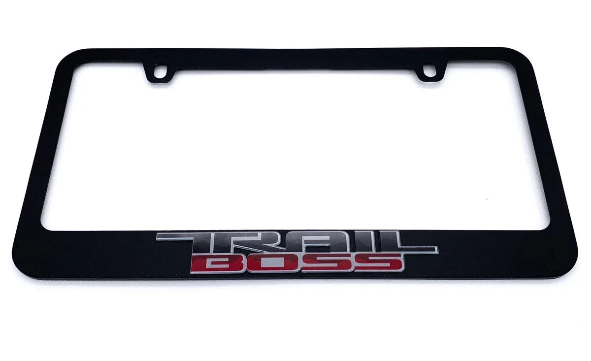 Matte Black License Plate Frame with Script Emblem for Chevy Trail Boss (2019–2025)