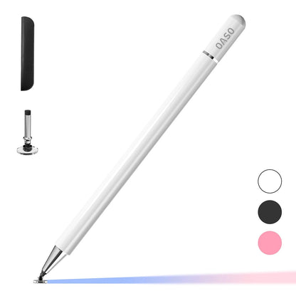 Stylus Pen for Touch Screens - Disc Tip & Magnet Cap - White