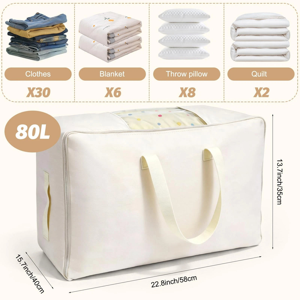 Soft Large Canvas Storage Bags with Zipper - Set of 4