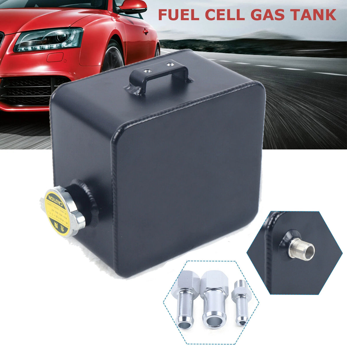 2.5L Racing Fuel Tank for Universal Applications - Black Aluminum Top-Feed