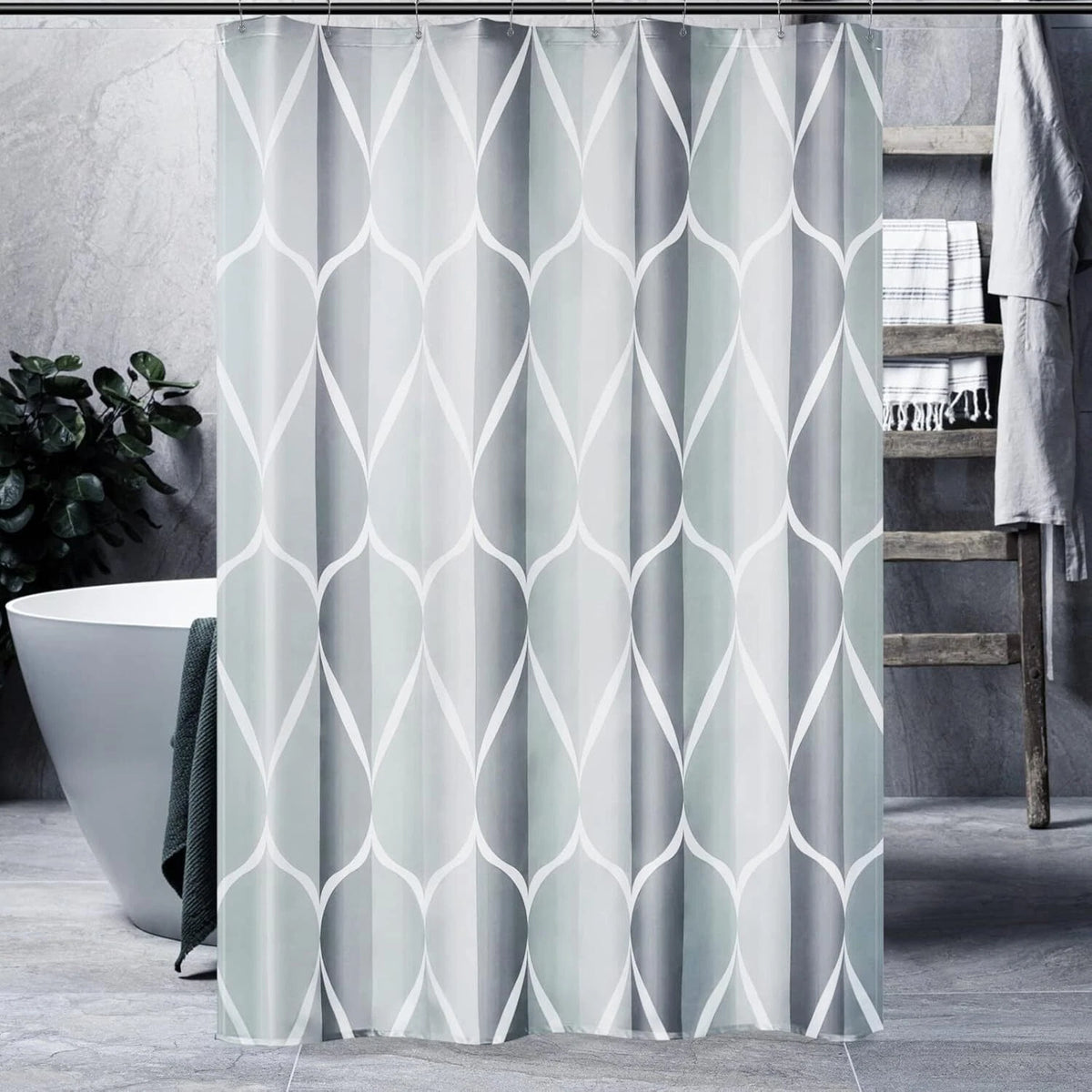 Grey Fabric Geometric Shower Curtain 54"x72" Waterproof