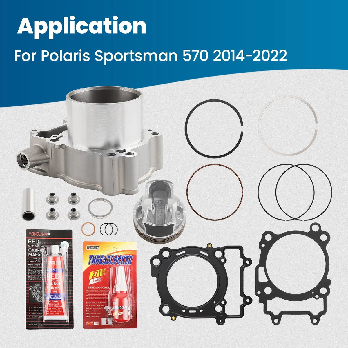 Top End Rebuild Kit with Cylinder Piston Gasket for Polaris Ranger 570 (2014–2022)