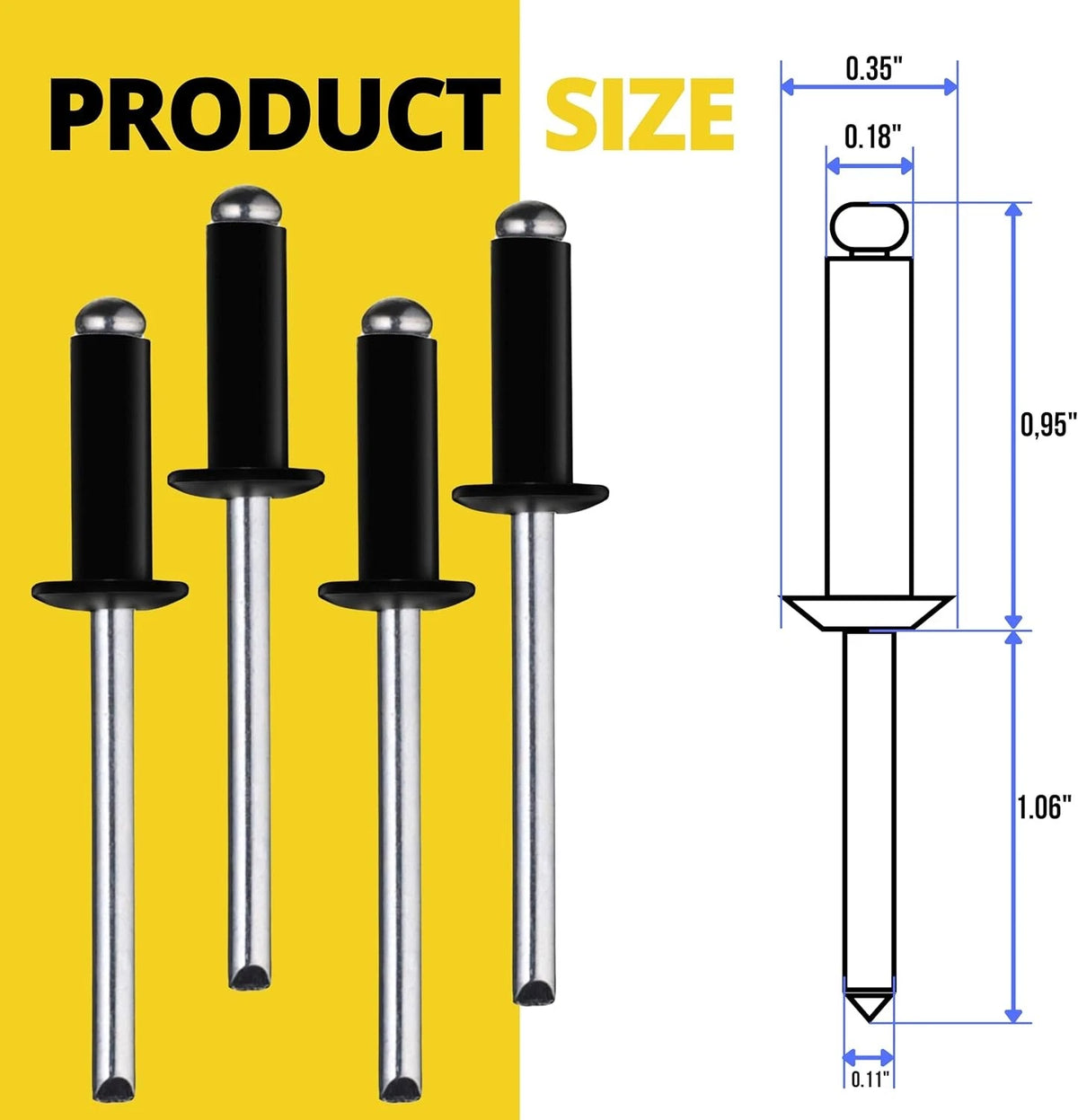 100PCS Black Aluminum Pop Rivets for Automotive Applications (3/16x1')