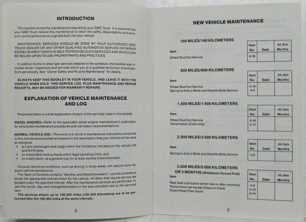 Maintenance Schedule Booklet for GMC Heavy Duty Truck (1985)