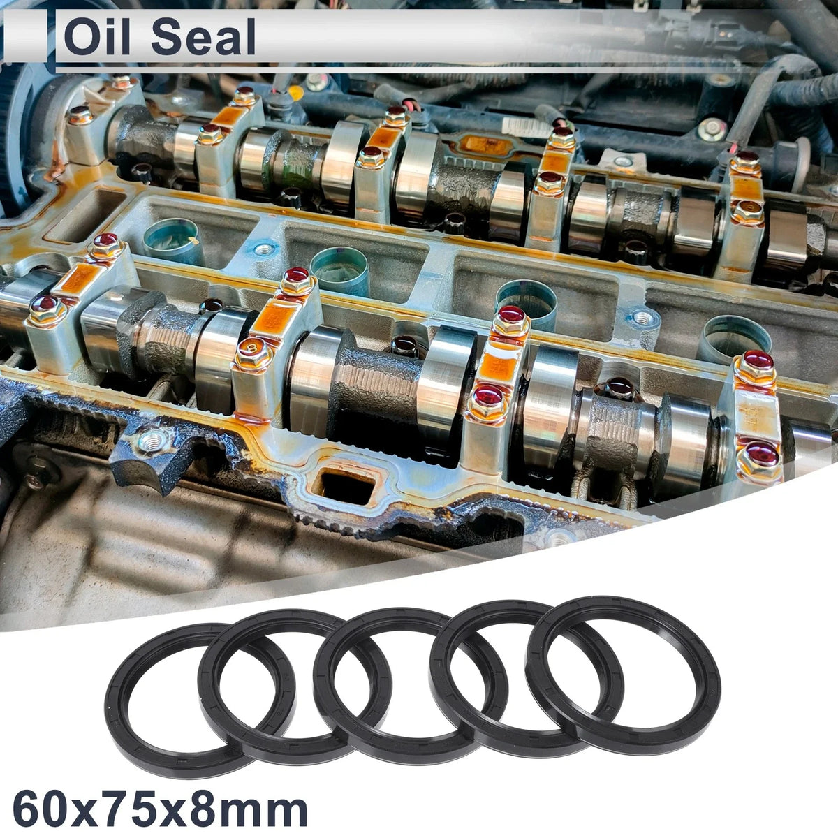 Set of 5 Oil Seal Ring for Rotary Shaft 60x75x8mm NBR Rubber