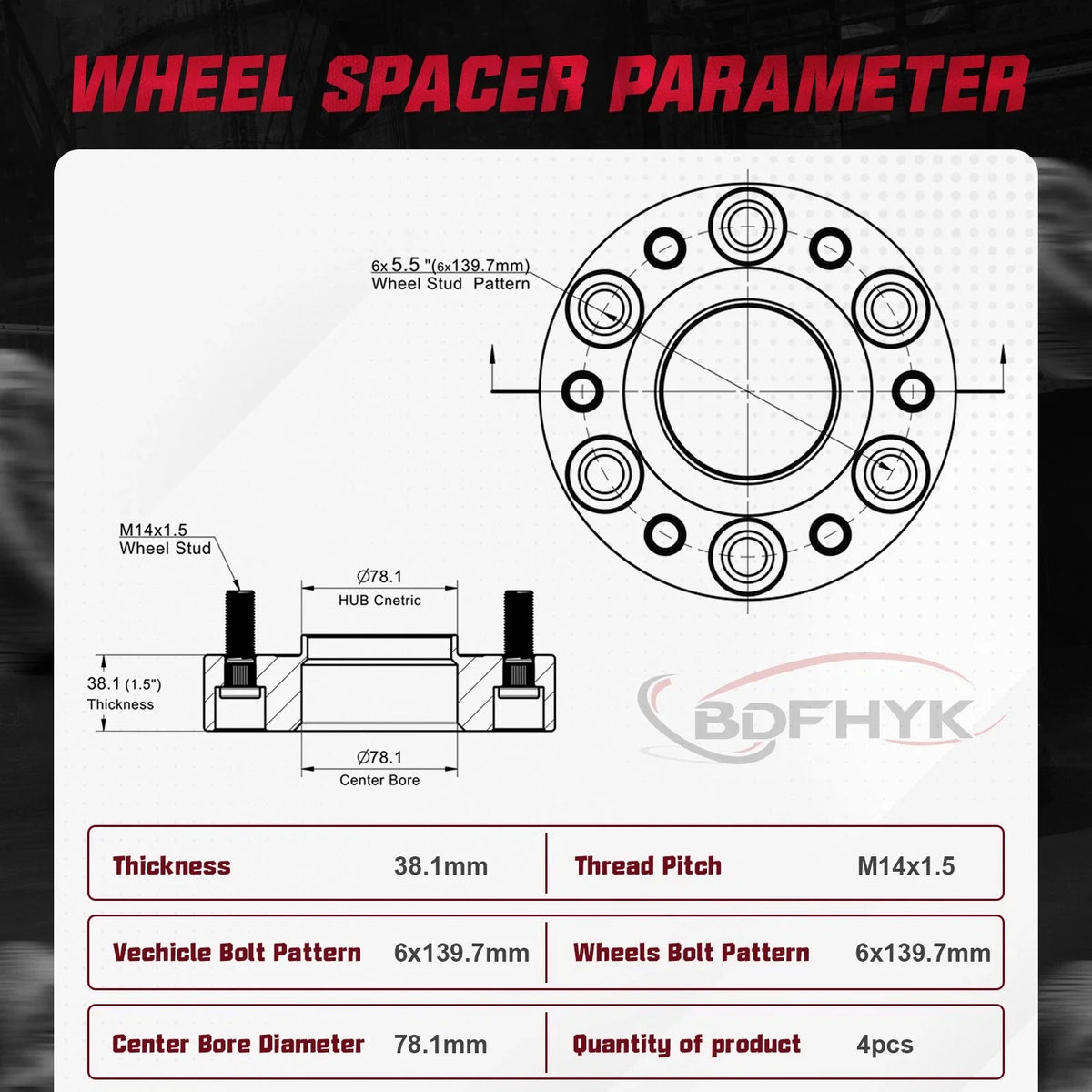 4X 1.5" Hubcentric Wheel Spacers 6x5.5 for Chevy Silverado Tahoe Sierra (2000–2023)