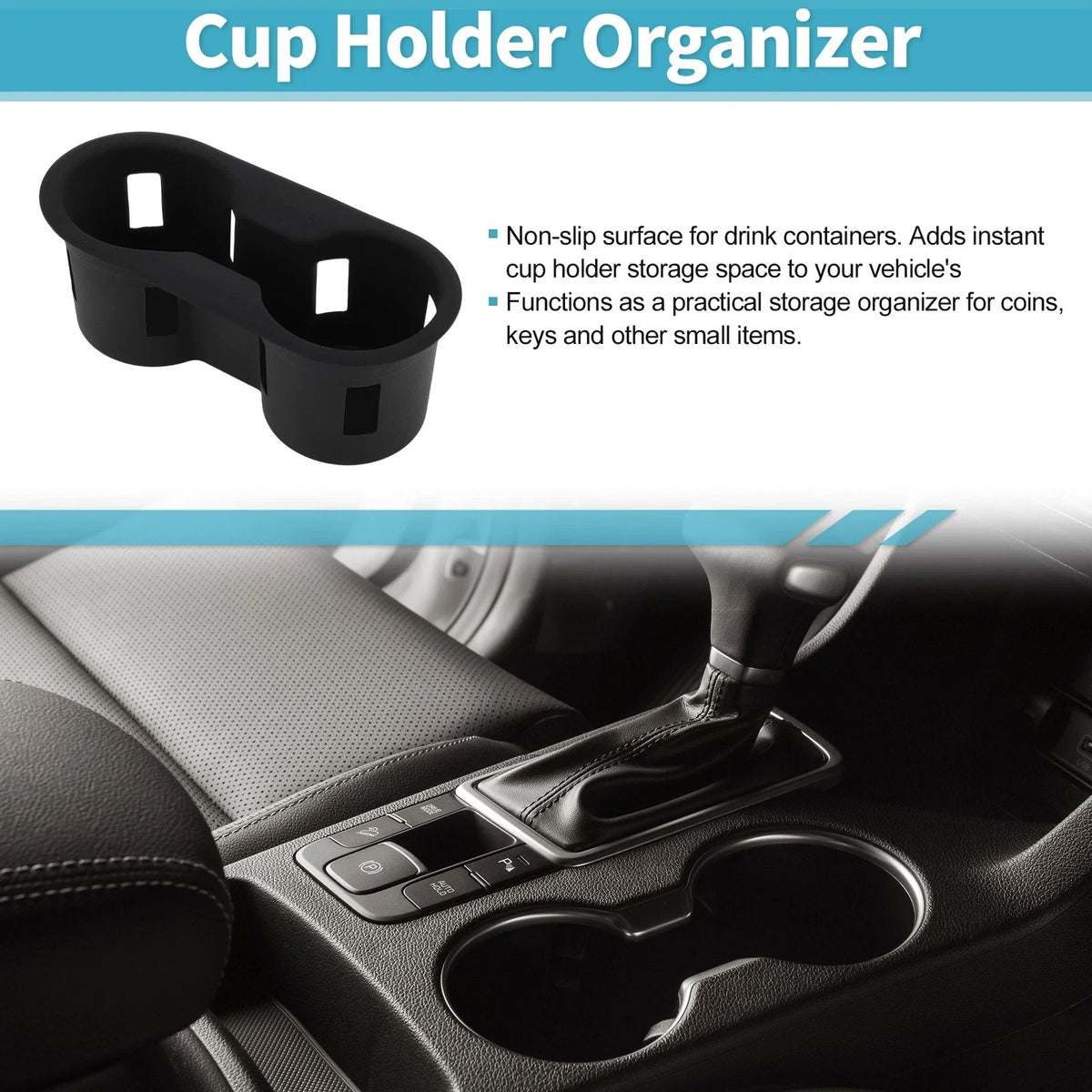Center Console Cup Holder Organizer for Ford Bronco (2021–2025) Silicone Black
