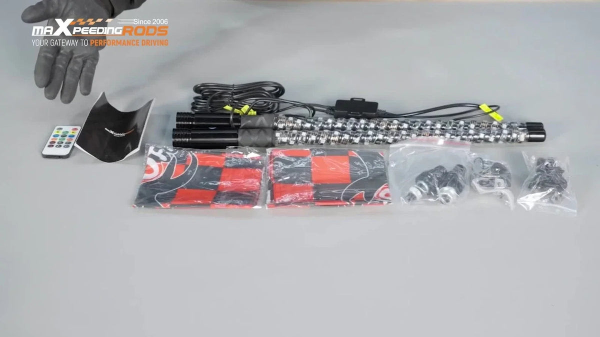 2pc 2ft RGB LED Whip Light Antenna Flag & Remote for Polaris RZR, Can Am