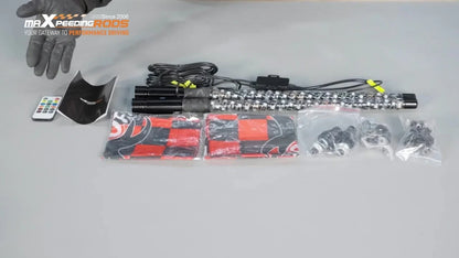 2pc 2ft RGB LED Whip Light Antenna Flag & Remote for Polaris RZR, Can Am
