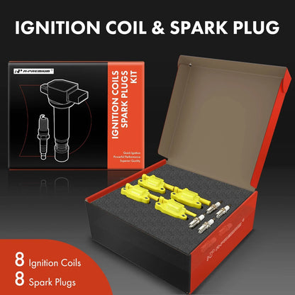 Set of 8 Ignition Coils & Iridium Spark Plugs for Chevrolet Silverado 1500 (2014–2019) - 12611424, 12570616, UF-413