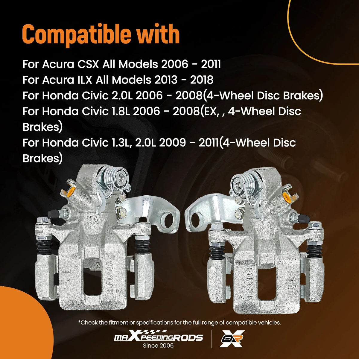 Complete Rear Brake Caliper Kit for Acura ILX (2013–2018) Honda Civic (2006–2015)