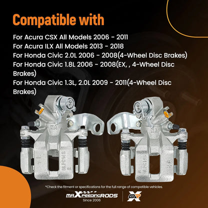 Complete Rear Brake Caliper Kit for Acura ILX (2013–2018) Honda Civic (2006–2015)
