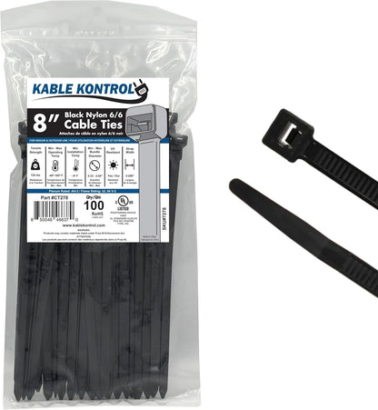 Set of 100 Heavy Duty 8" Cable Zip Ties - 120 Lbs, Black