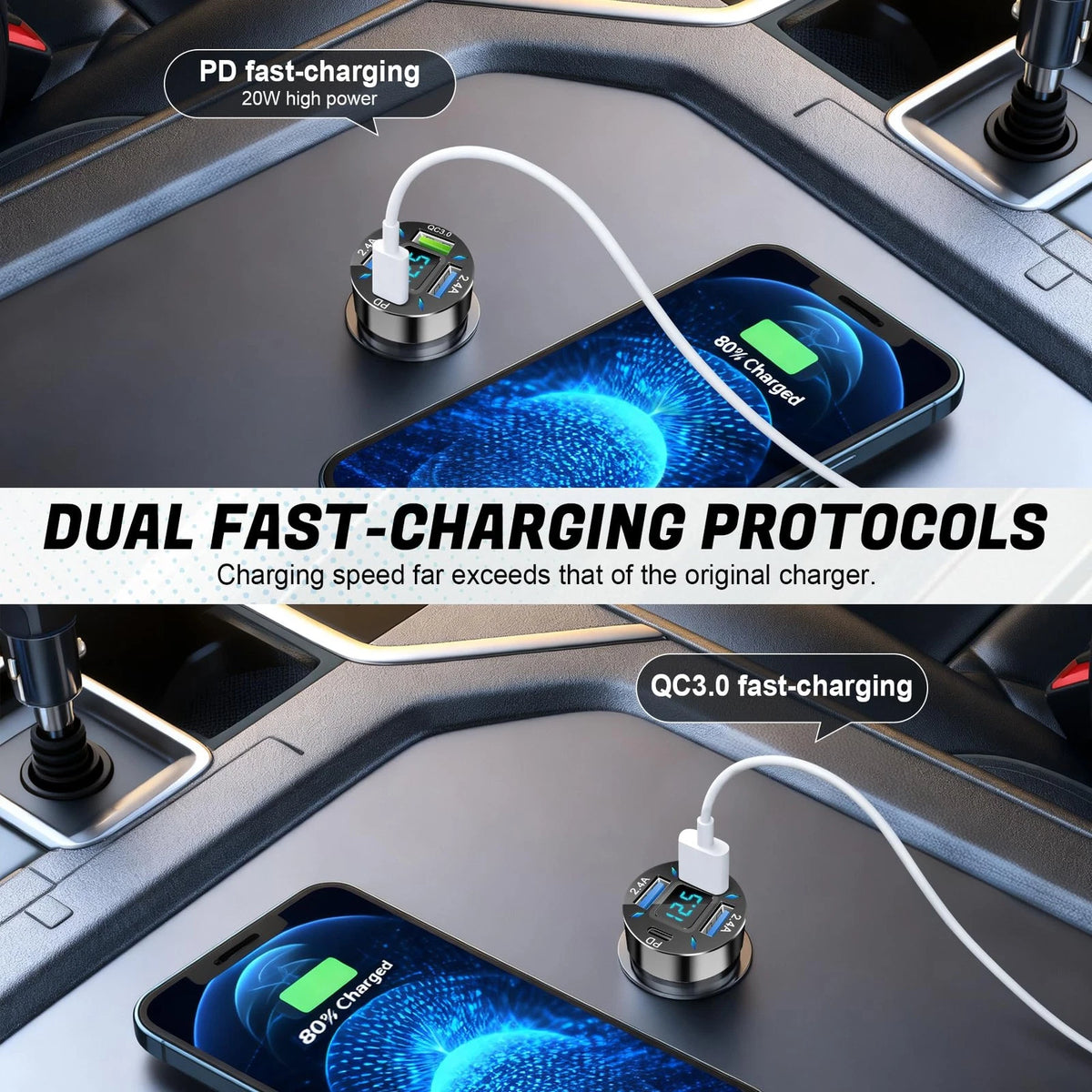 4-Port Car Charger for Universal Use (12-24V)