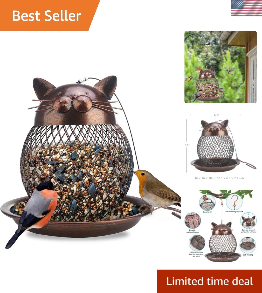 Hanging Metal Bird Feeder for Garden (360-Degree Perch, 2lb Capacity)