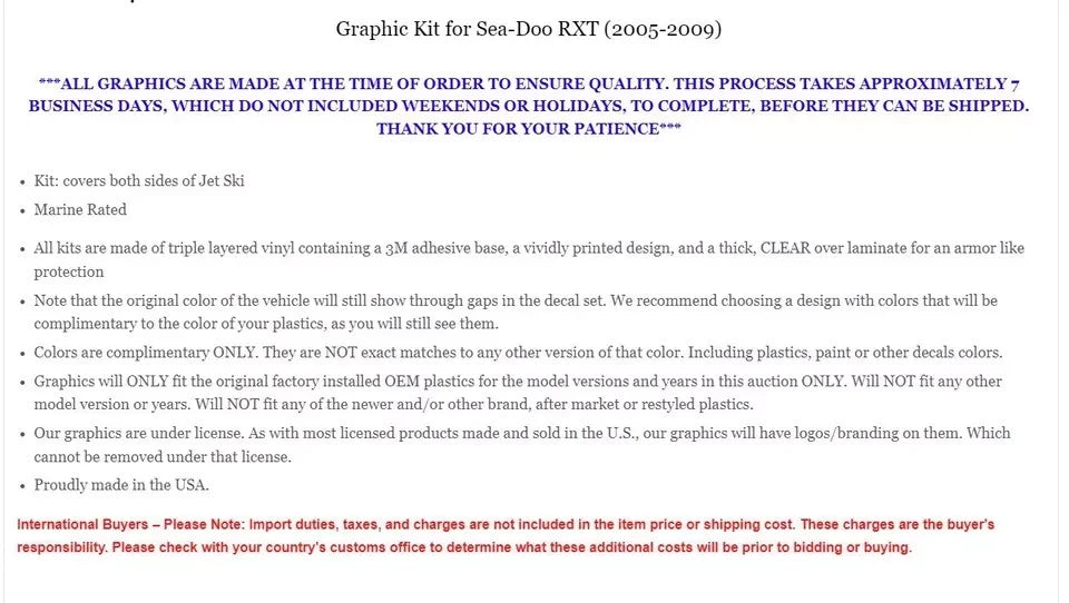 Graphics Decals Stickers for Sea-Doo RXT (2005–2009)