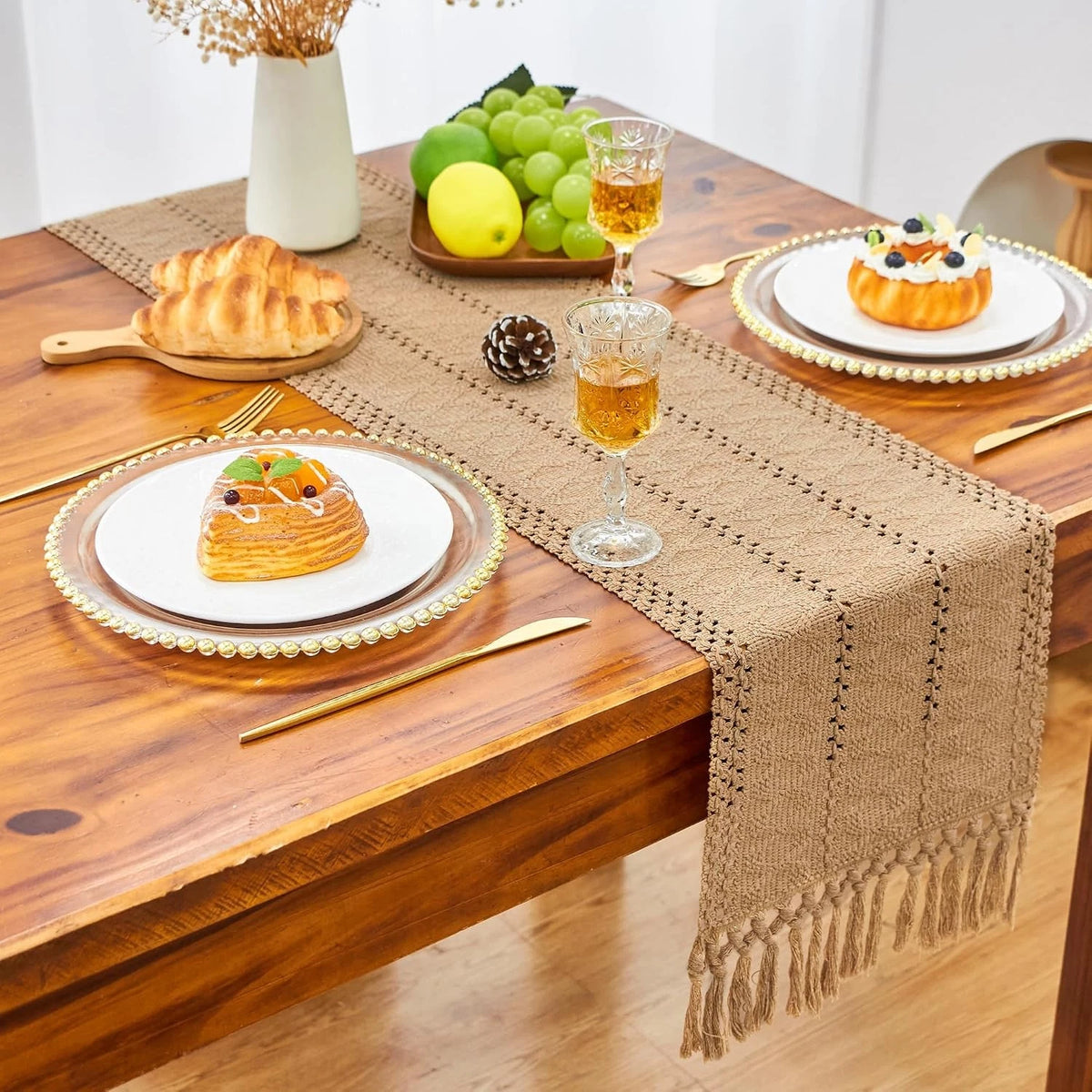 Burlap Boho Table Runner with Tassels for Coffee Table (72 Inches)