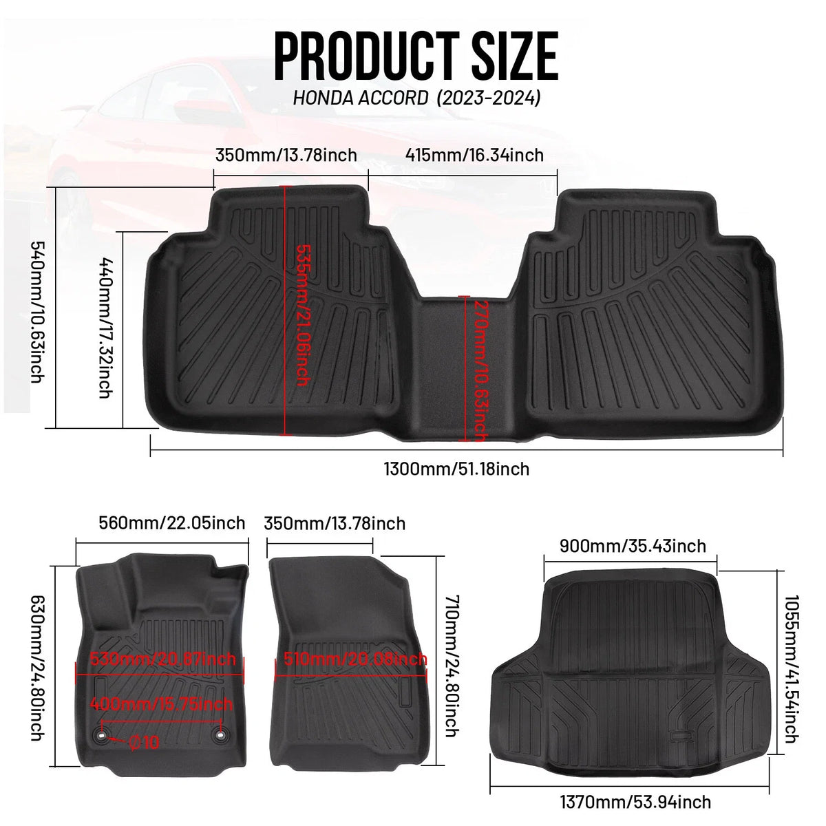 4X All-Weather TPE Rubber Floor Mats for Honda Accord (2023–2025)