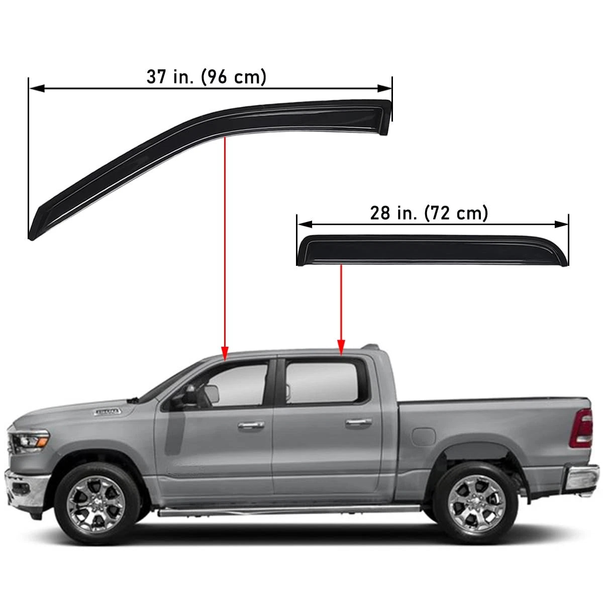 Set of 4 Outside Mount Window Visors for Dodge Ram (2009–2024)