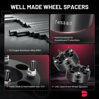 2" 4x110 Wheel Spacers for Yamaha Grizzly 450 550 Kodiak 400 ATV (2019–2024)