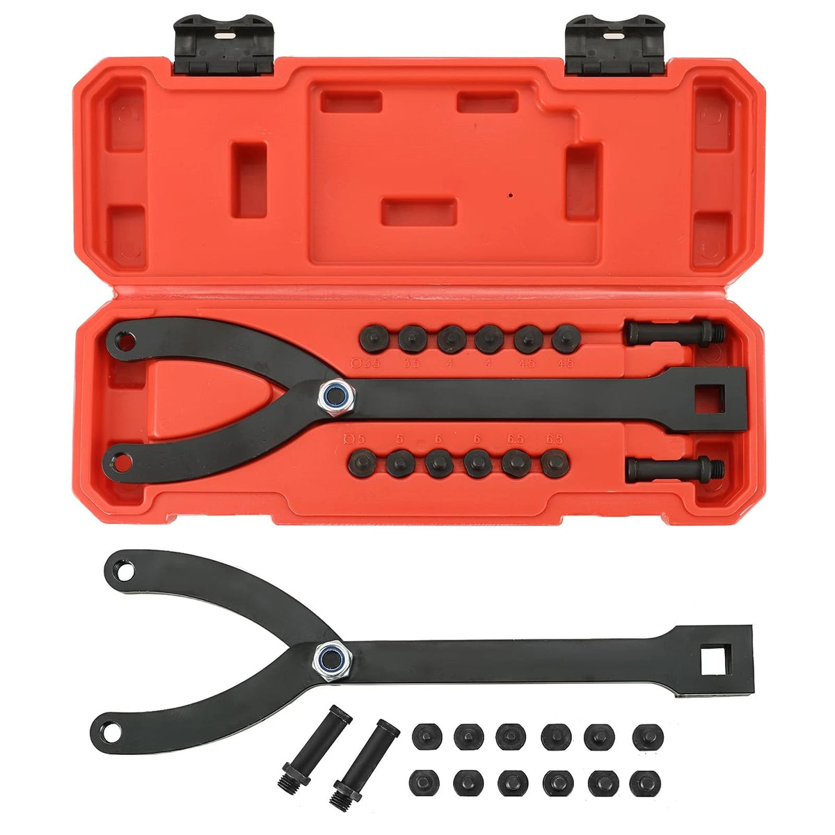 15Pc Adjustable Pin Spanner Wrench Set for Pulley Holder (1.25 to 5 Inch)