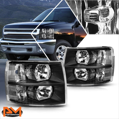Headlight Lamps for Chevy Silverado (2007–2014) Black Housing Clear Corner