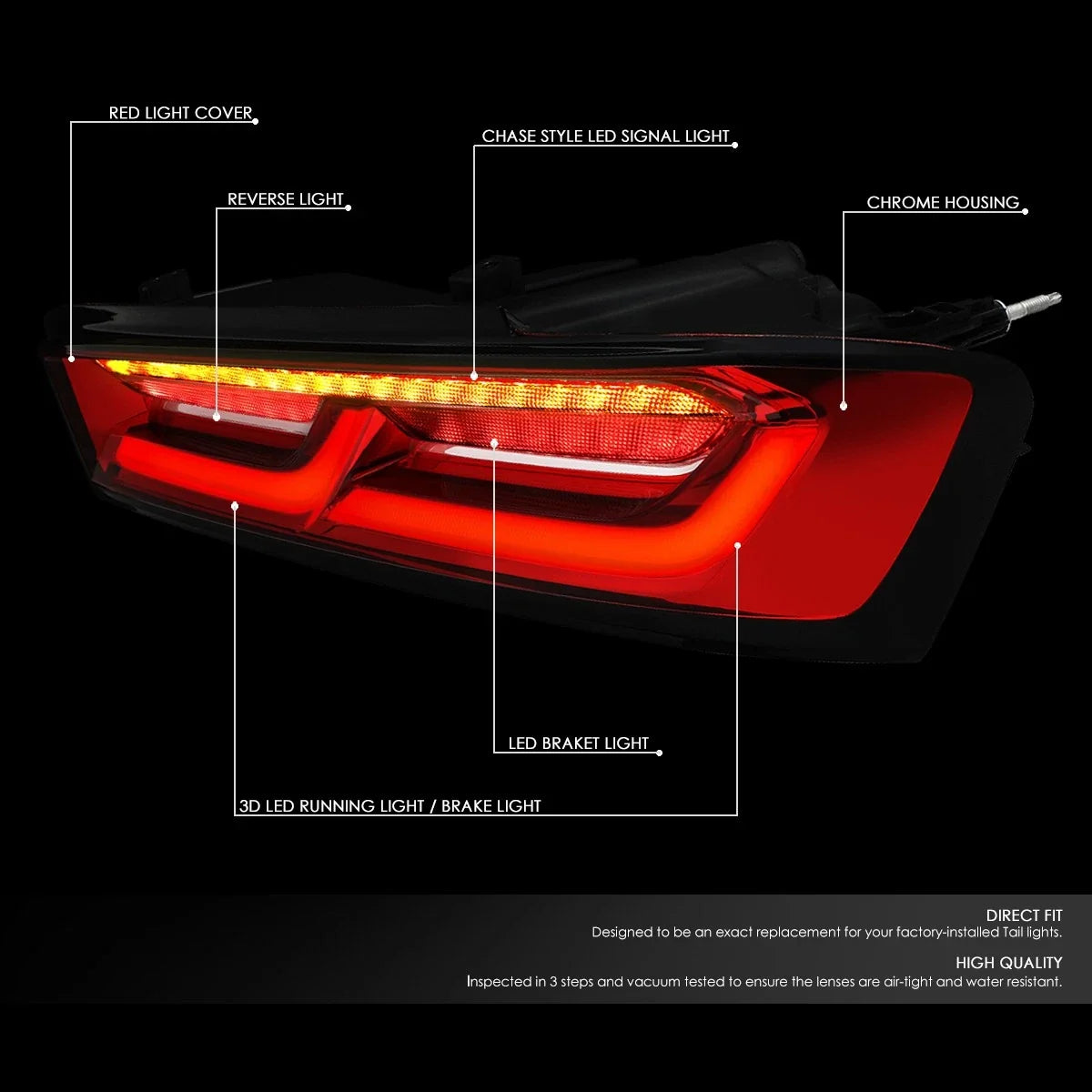 LED Sequential Turn Signal Tail Brake Light Lamps for Chevy Camaro (2016–2018)