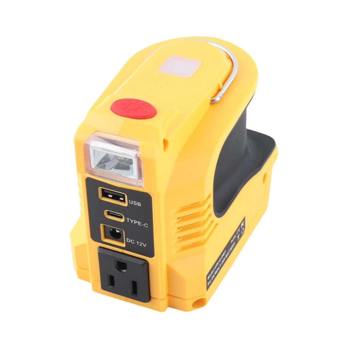 220W Power Inverter for DeWalt 20V Battery with USB Type-C and Light