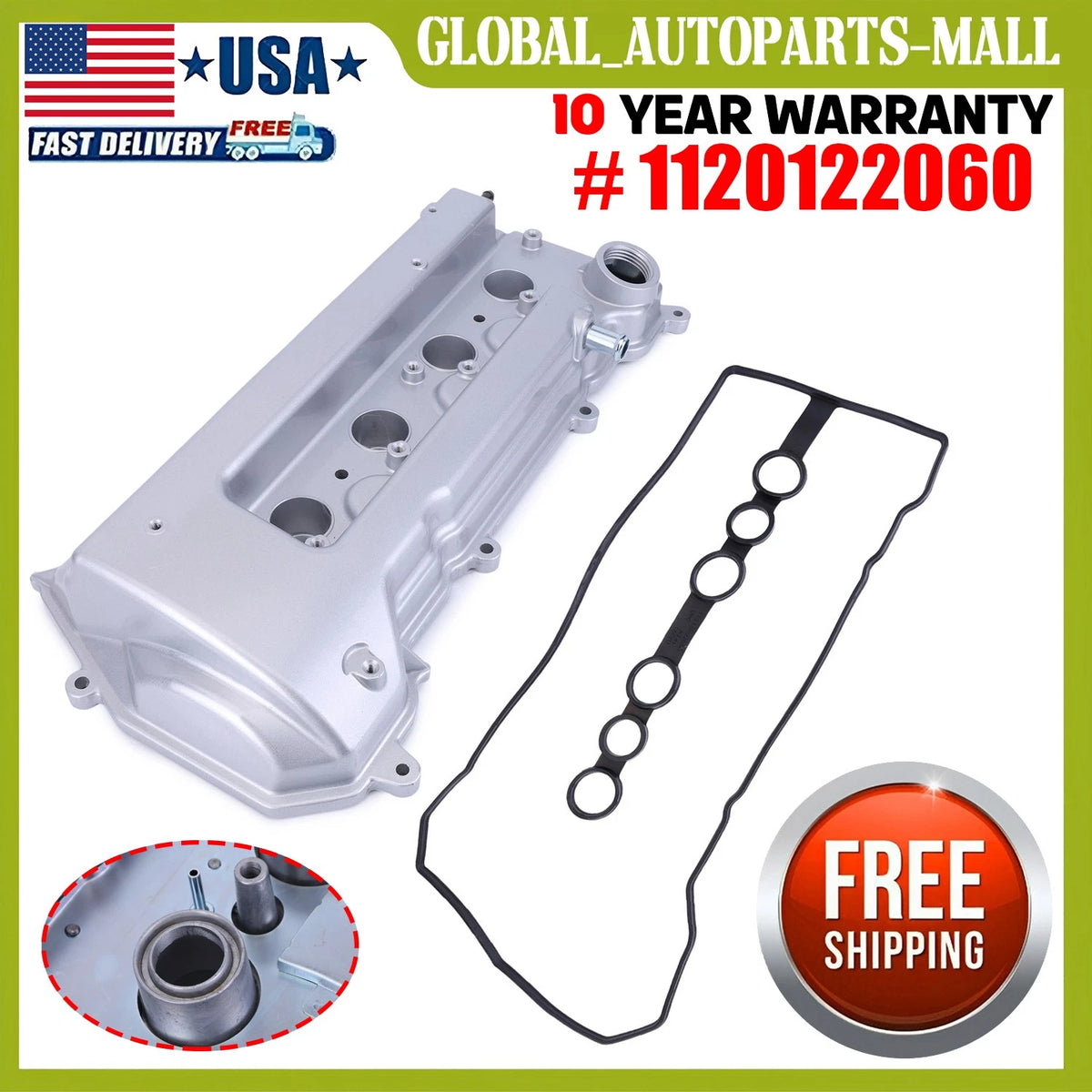 Engine Valve Cover with Gasket for Toyota Corolla/Celica/Matrix (2000–2008) 004-449ALU, 1120122060