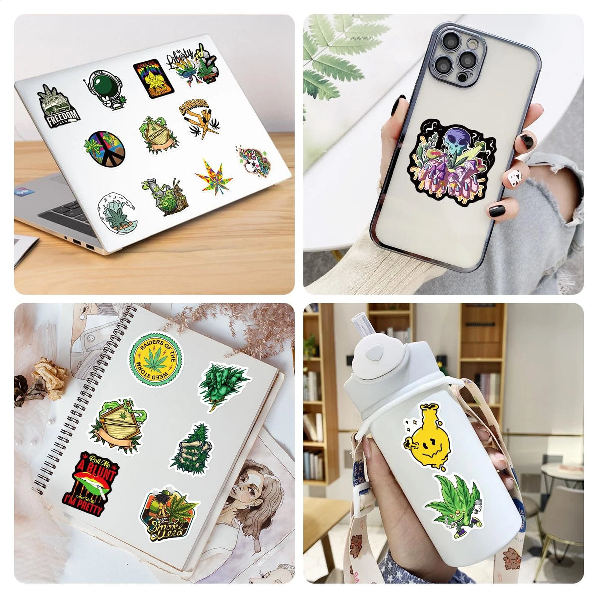 200Pcs Green Leaves Stickers for Laptop, Water Bottles, Skateboard, Guitar