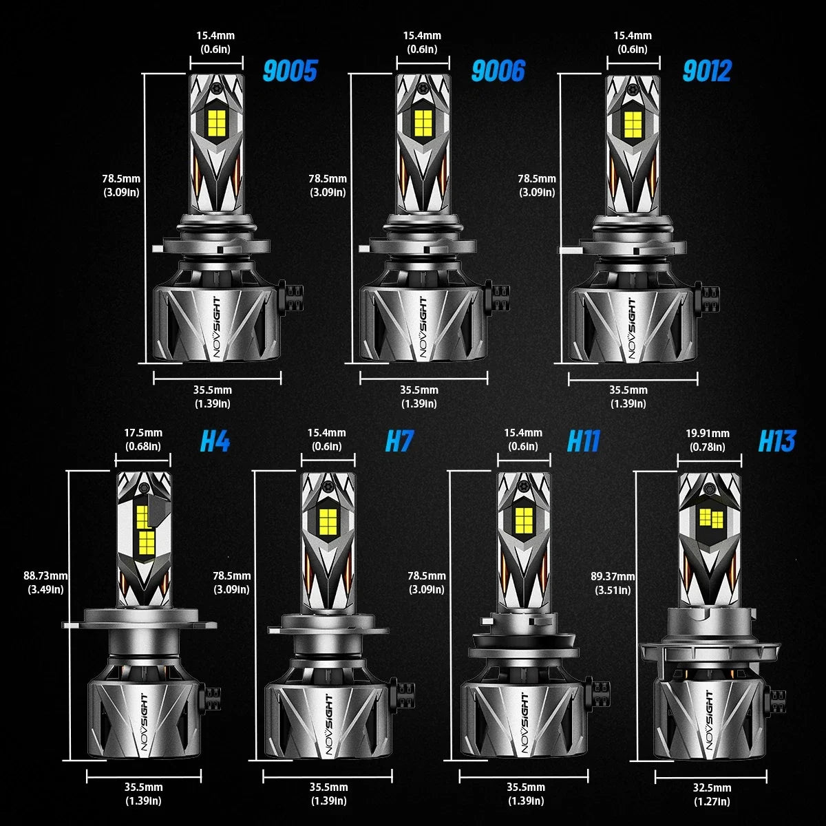 Set of 4 H11 H13 9004 9005 9006 9007 LED Headlight Bulbs 6500K 60000LM