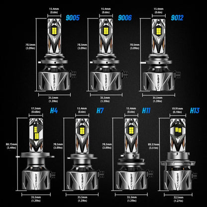 Set of 4 H11 H13 9004 9005 9006 9007 LED Headlight Bulbs 6500K 60000LM