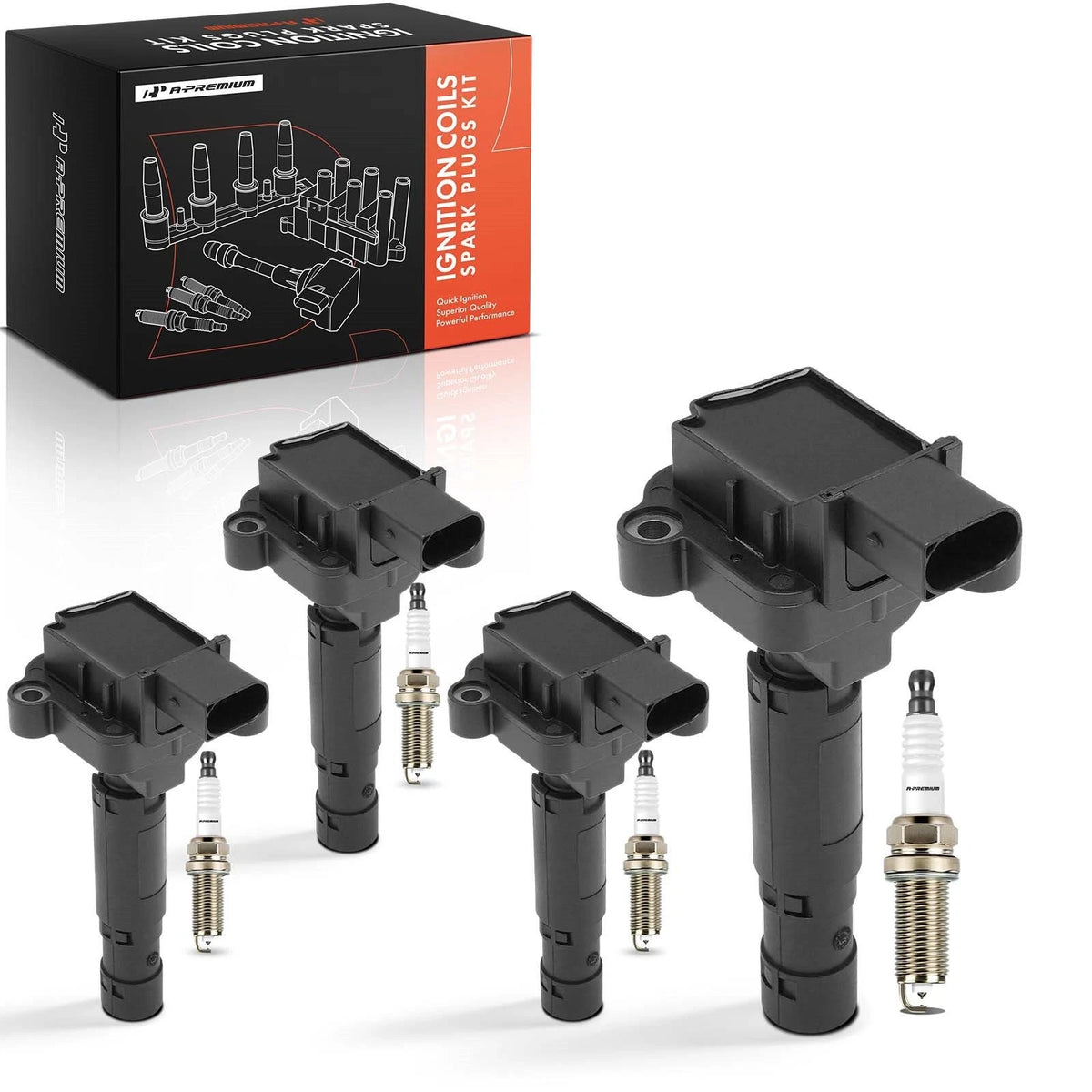 Set of 4 Ignition Coils & Iridium Spark Plugs for Mercedes Benz C230 (2003–2005) - A0001501580, 0001501580, UF-555, 4704