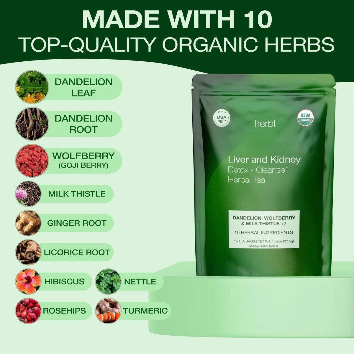 Organic Dandelion Wolfberry Detox Tea Herbal Blend 10 Pack