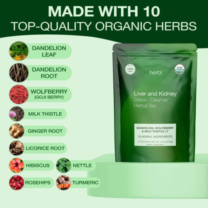 Organic Dandelion Wolfberry Detox Tea Herbal Blend 10 Pack