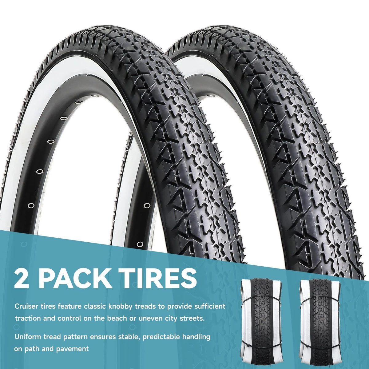 2X Cruiser Bike Tires for 26" Bikes (26x2.125, 26x2.13)