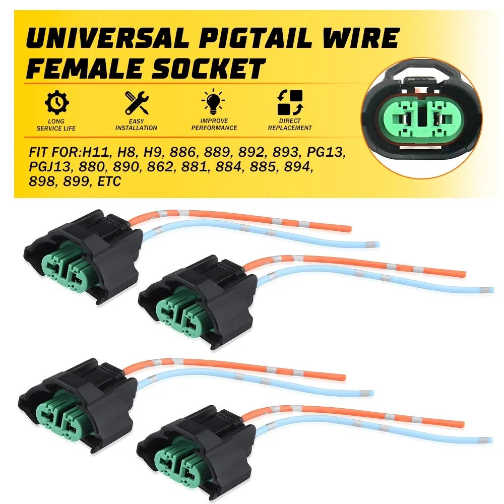 Set of 4 Wire Pigtail Female C H11 Harness for Fog Light Bulb Connector
