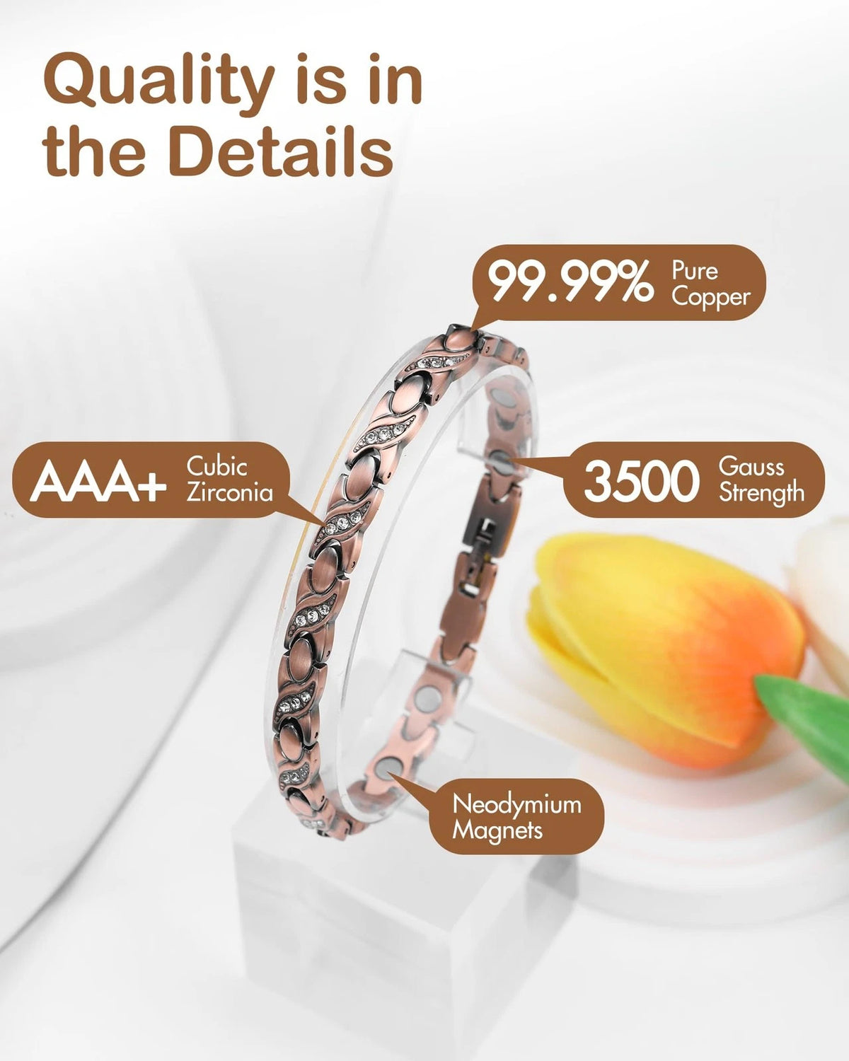 Feraco Pure Copper Bracelet for Women (8.66 Inches)