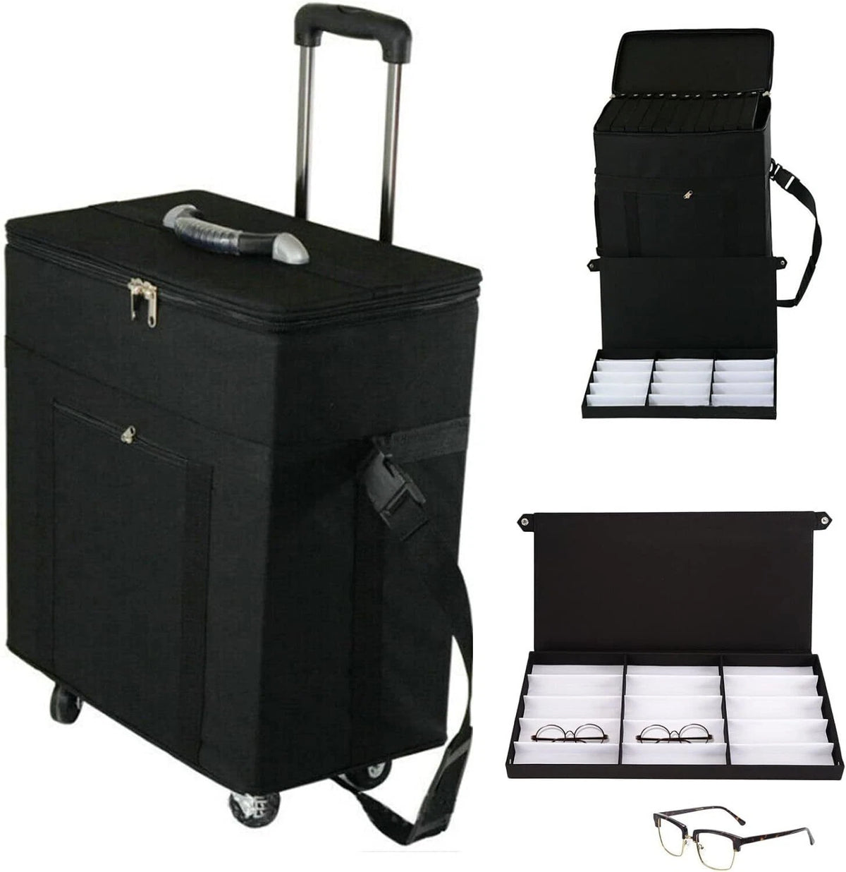 180 Slot Optical Glasses Case Pull Rod Box Eyeglasses Display Organizer