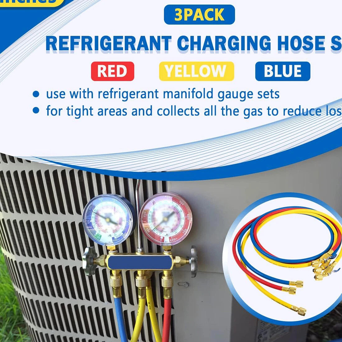 3X 29986 Plus II 1/4" Hose with Compact Ball Valve for Refrigerant Charging