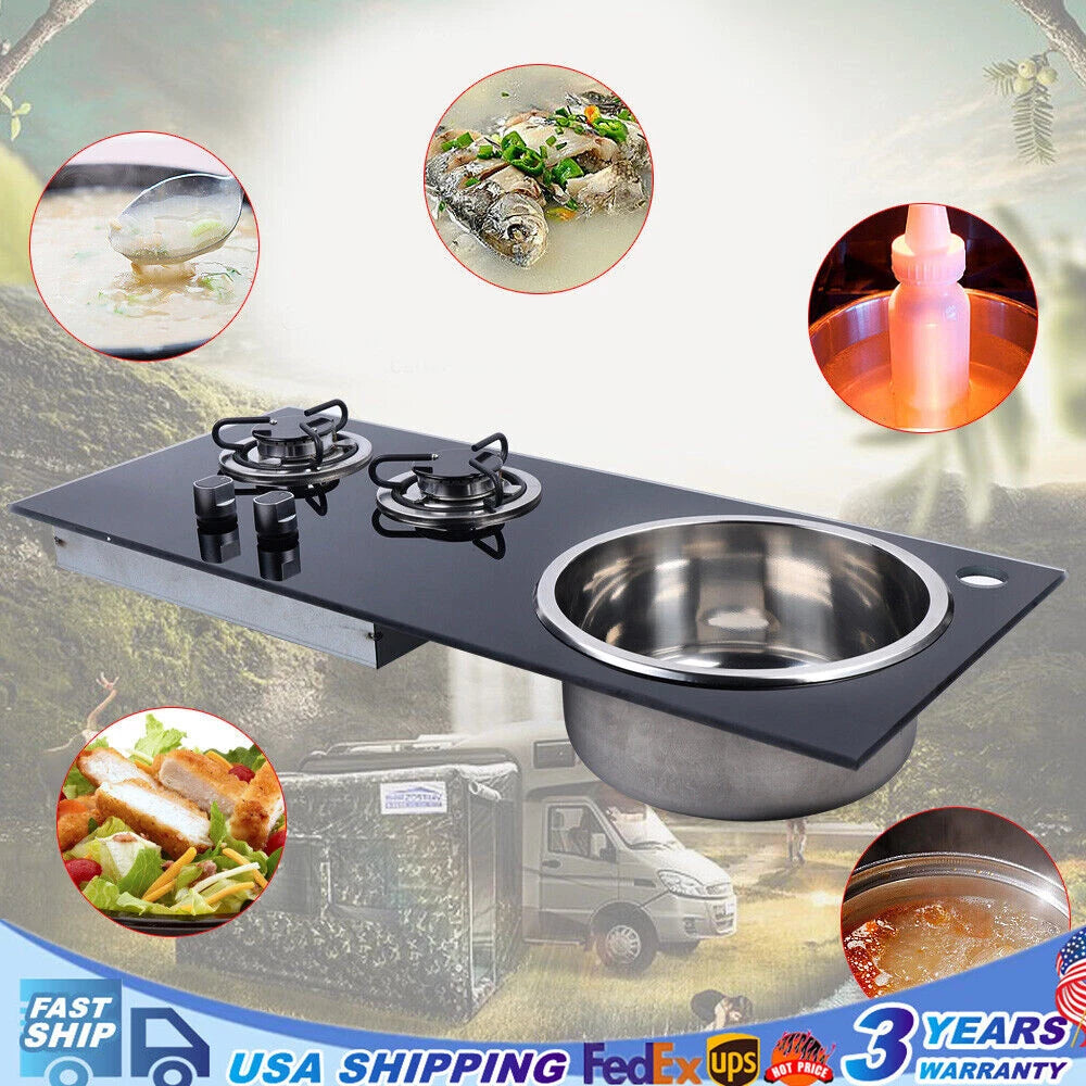 2 Gas Burner LPG Stove for RV Camper (No Part Numbers Supplied)
