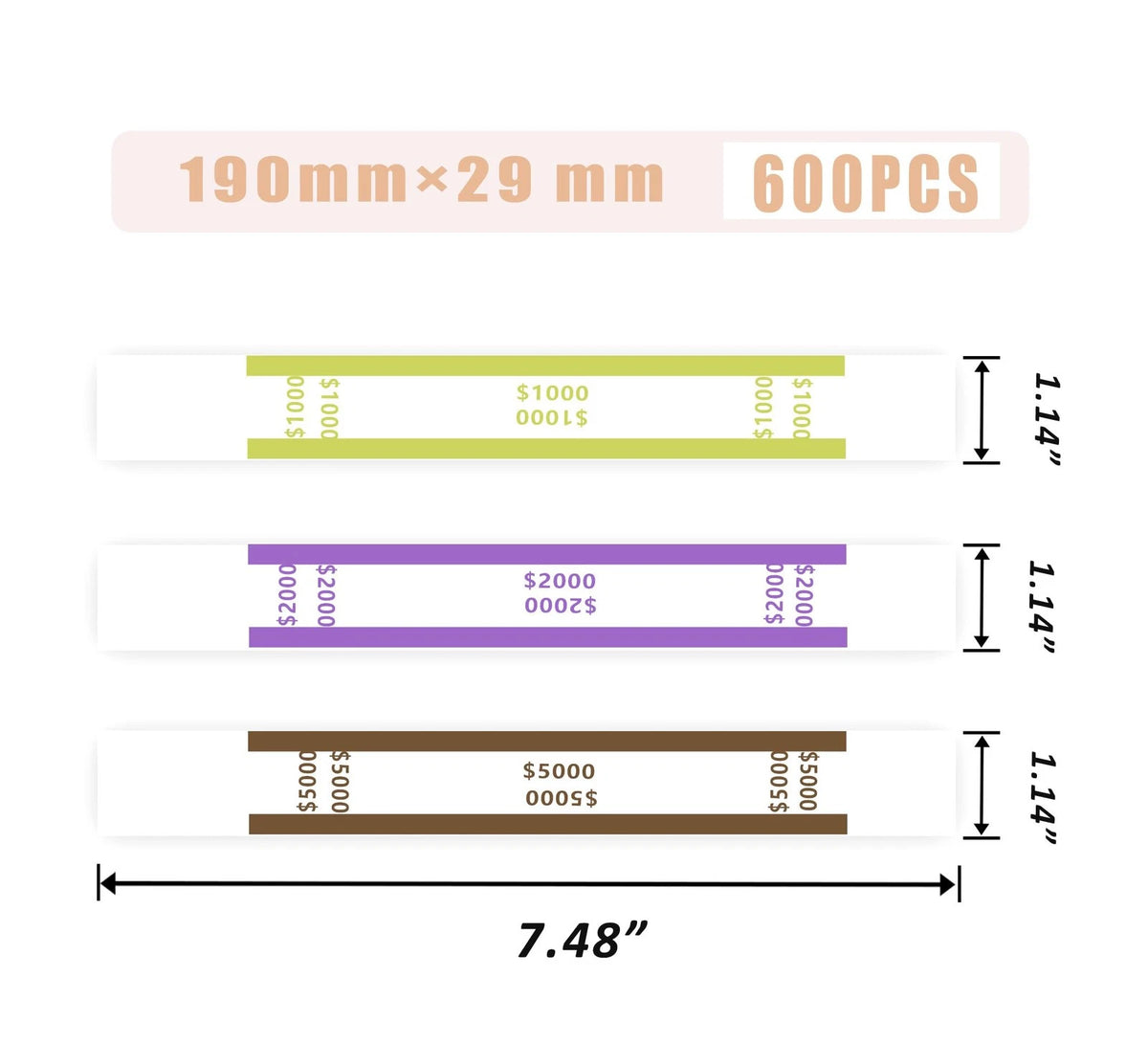 600pcs Money Bands for Cash - Self-Adhesive Assorted