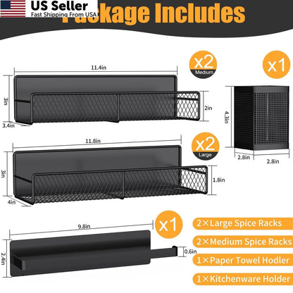6X Magnetic Spice Rack for Refrigerator (100% Metal, Black)