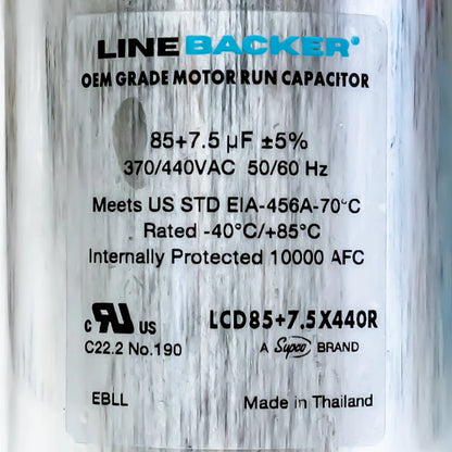 Capacitor Round Dual Run 85 + 7.5 uf mfd 370/440 Volts for HVAC Motors