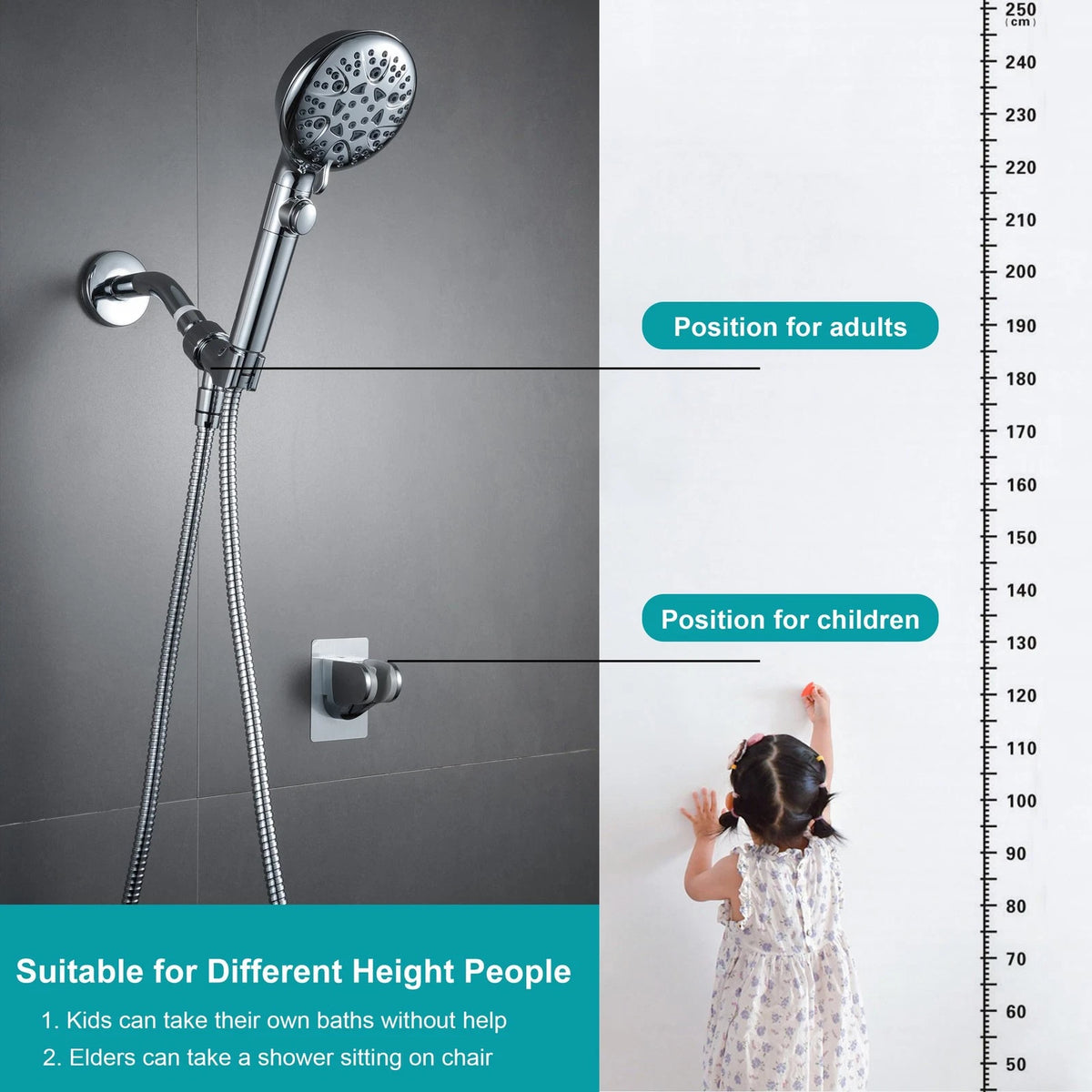 Handheld Shower Head with On Off Switch, 8-Mode High Pressure Silver
