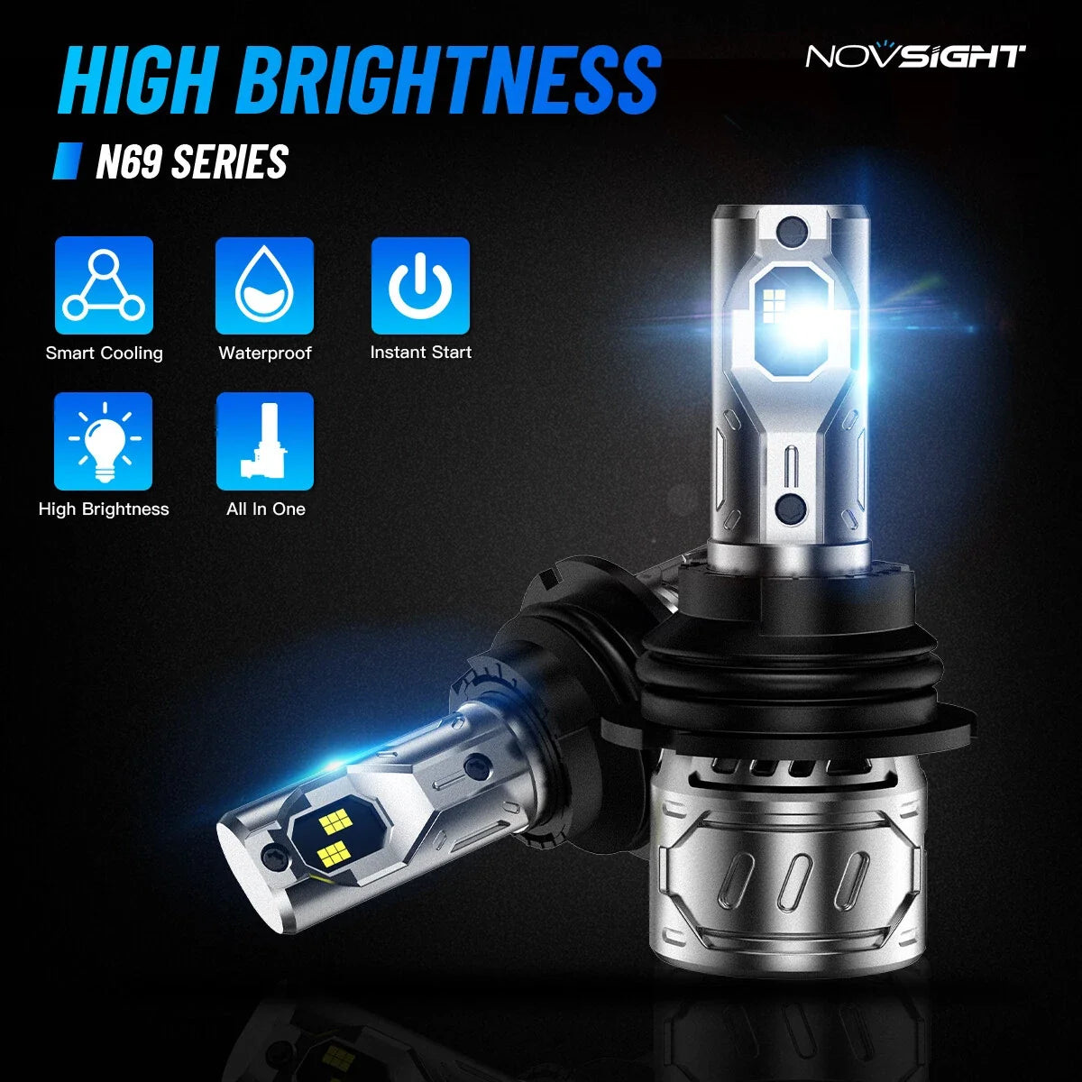 2X Novsight 9007 HB5 LED Headlight Bulbs Conversion Kit 6500K 13000LM for